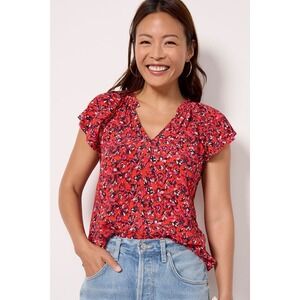 Evereve Women's XL "Maeve" Short Flutter Sleeve Blouse Floral Print Romantic